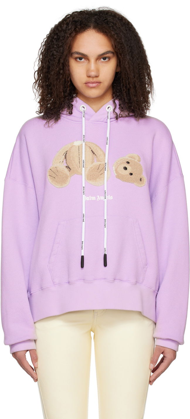 Sweatshirt Palm Angels Bear Appliqué Relaxed-Fit Hoodie Lilla | PMBB058C99FLE0053660, 0