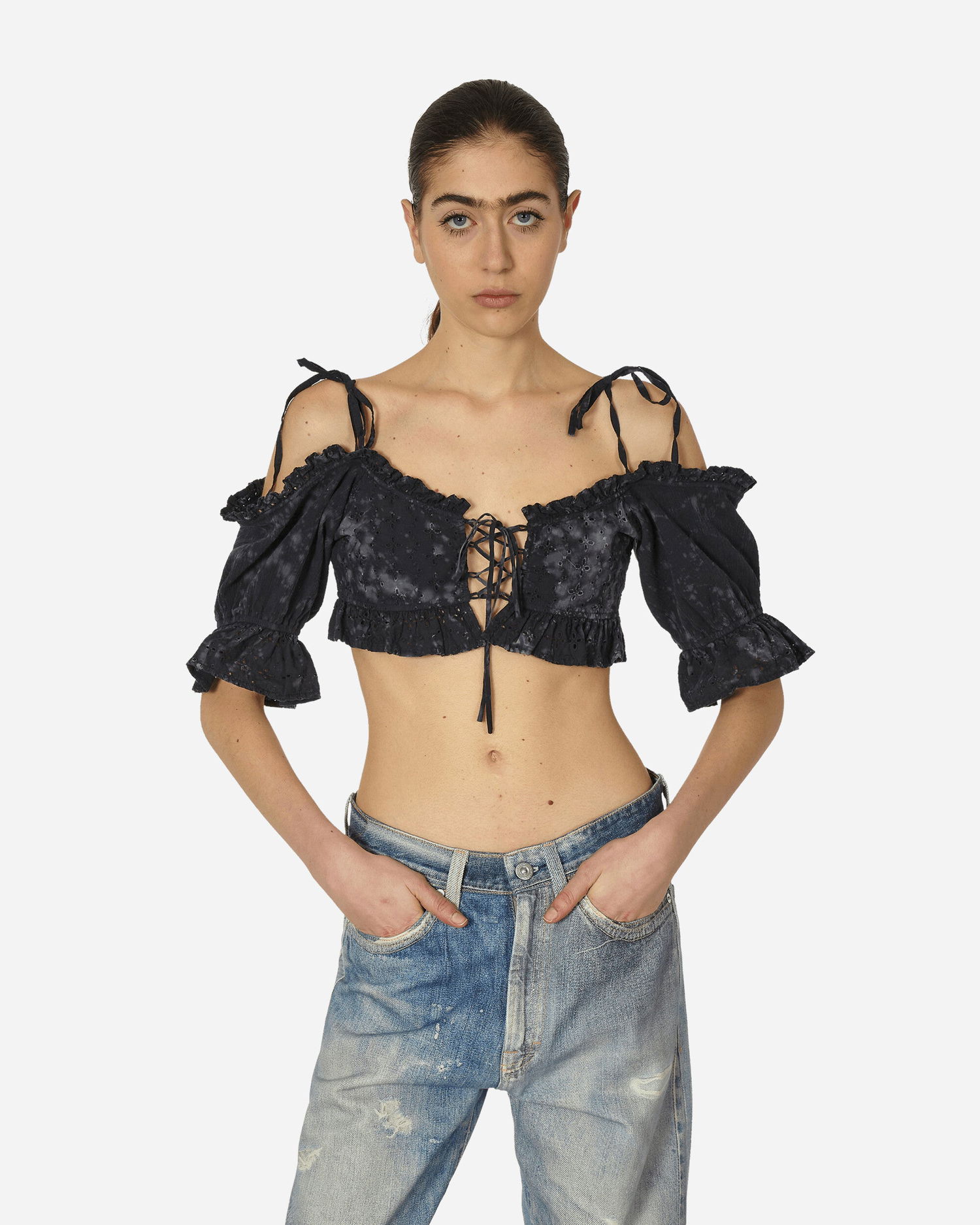 Tanktop GUESS Dyed Sangallo Top Washed Out Black Sort | W4GH03WEUC0 F9CK, 1
