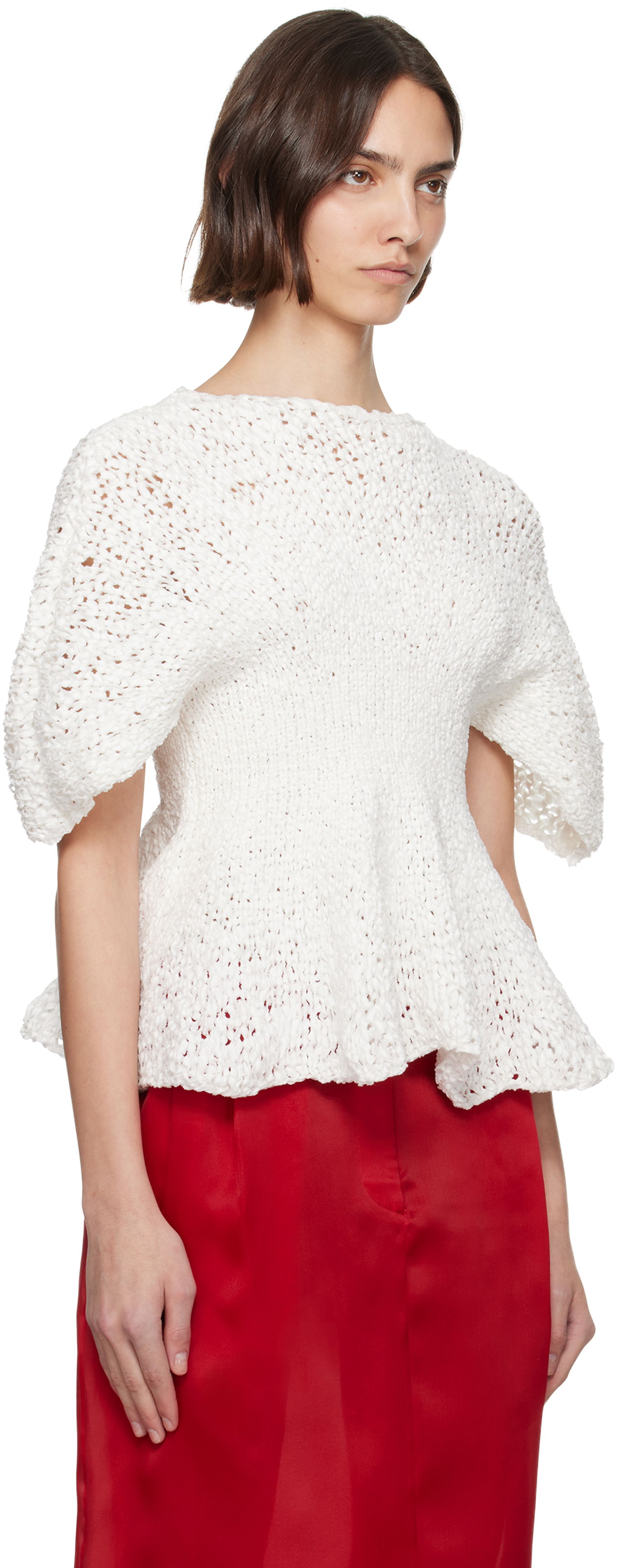 Sweater Khaite KHAITE Mathilde Peplum Knit Top Hvid | 9812121, 1