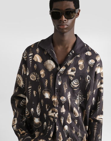Skjorte Dolce & Gabbana Dolce & Gabbana Oversized Linen Canvas Shell-Print Shirt Sort | G5NK0TFP4NSHM5PI, 3