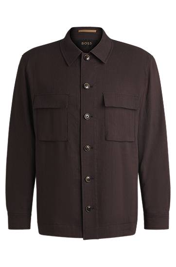 Skjorte BOSS BOSS Relaxed-Fit Overshirt Linen Blend with Wool Brun | 50539503