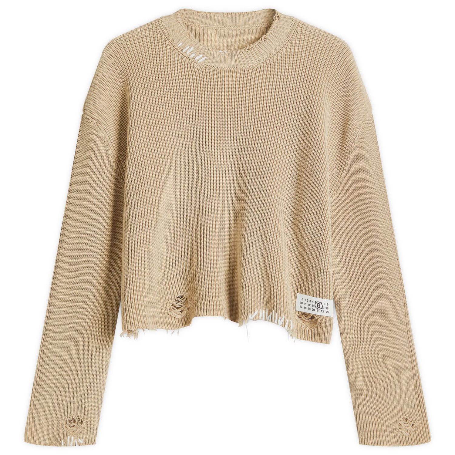 Sweater Maison Margiela MM6 Maison Margiela Women's Distressed Knit Crewneck Sweater, Size Large Beige | S52HL0036M13089119, 0