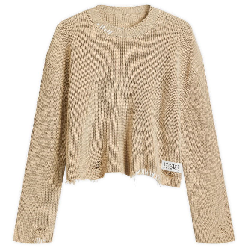 Sweater Maison Margiela MM6 Maison Margiela Women's Distressed Knit Crewneck Sweater, Size Large Beige | S52HL0036M13089119