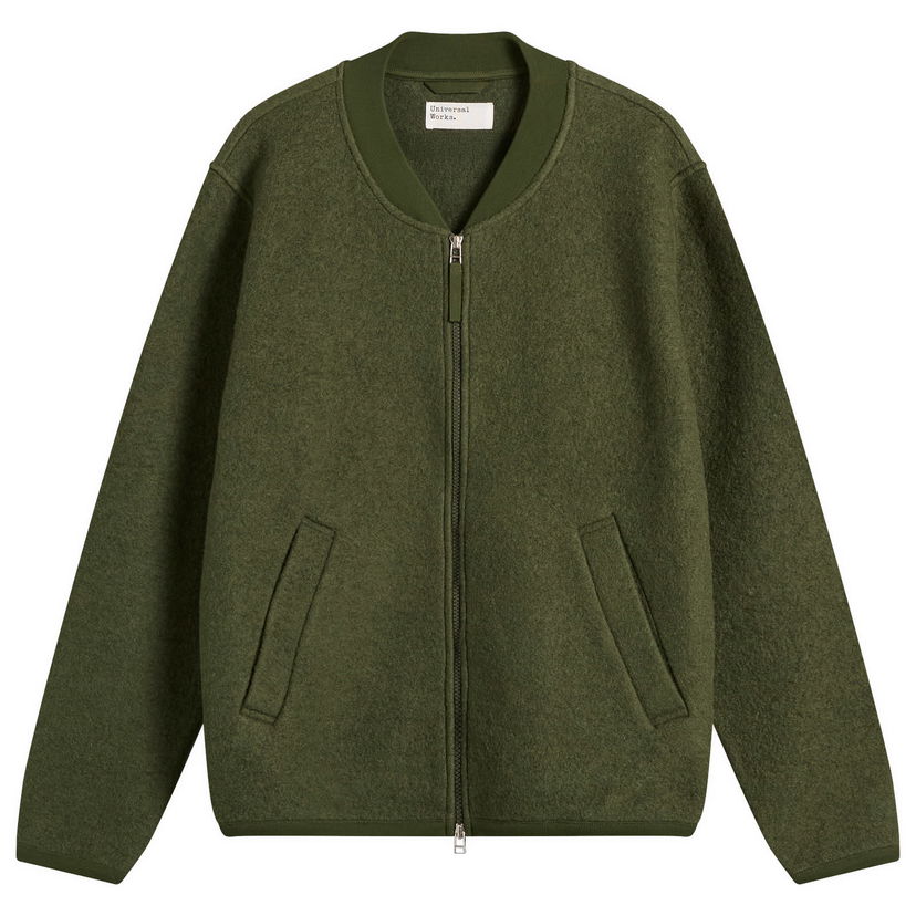 Bomberjakke Universal Works Universal Works Wool Fleece Zip Bomber Jacket Grøn | 00018-OLV