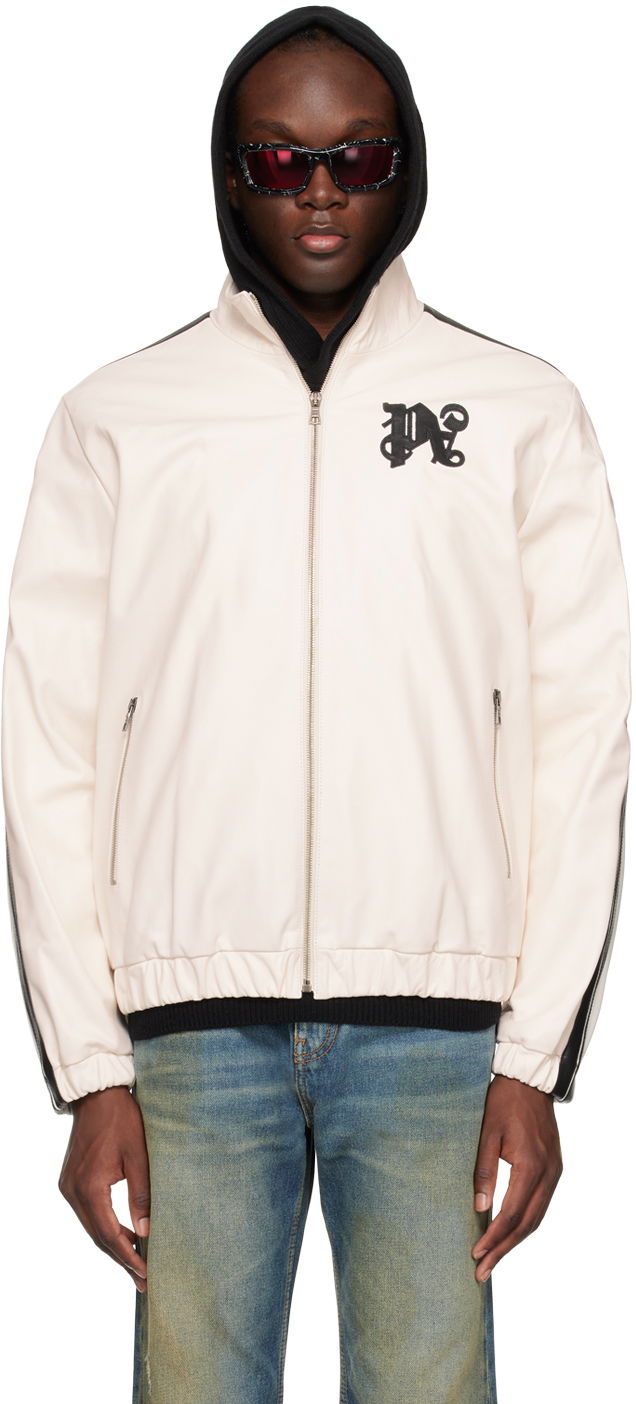 Jakke Palm Angels Embroidered Leather Jacket Hvid | PMJA023R24LEA0010310