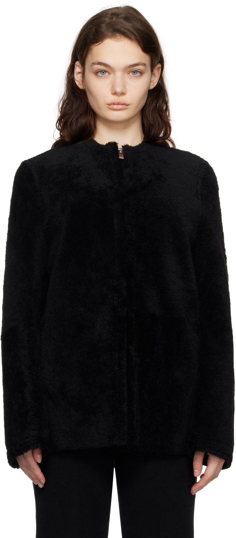 Jakke TOTEME TOTEME Zipped Teddy Shearling Jacket Sort | 251-WRO0184-LE0048