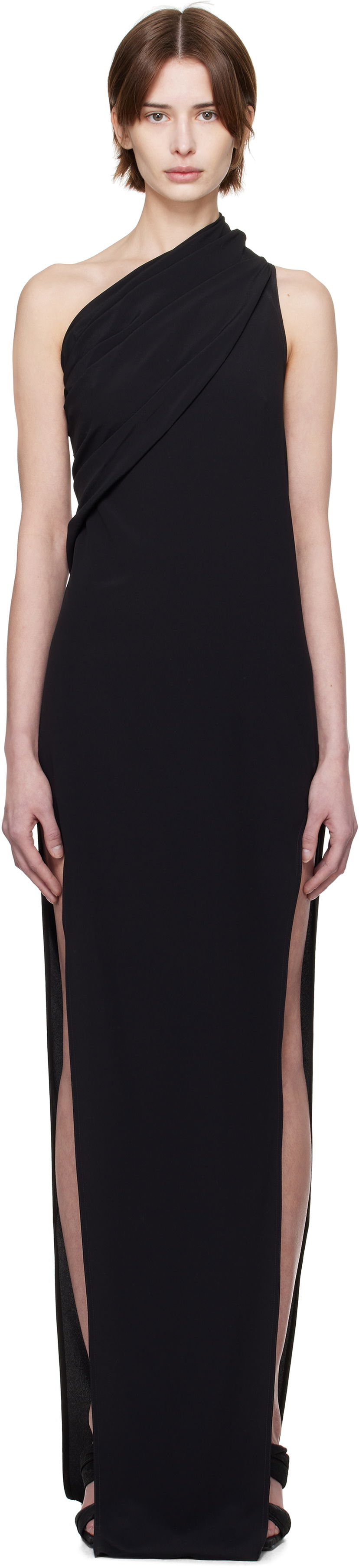 Kjole Rick Owens Rick Owens Hollywood Athena Arrowhead One-Shoulder Maxi Dress Sort | RP01E7509 CC