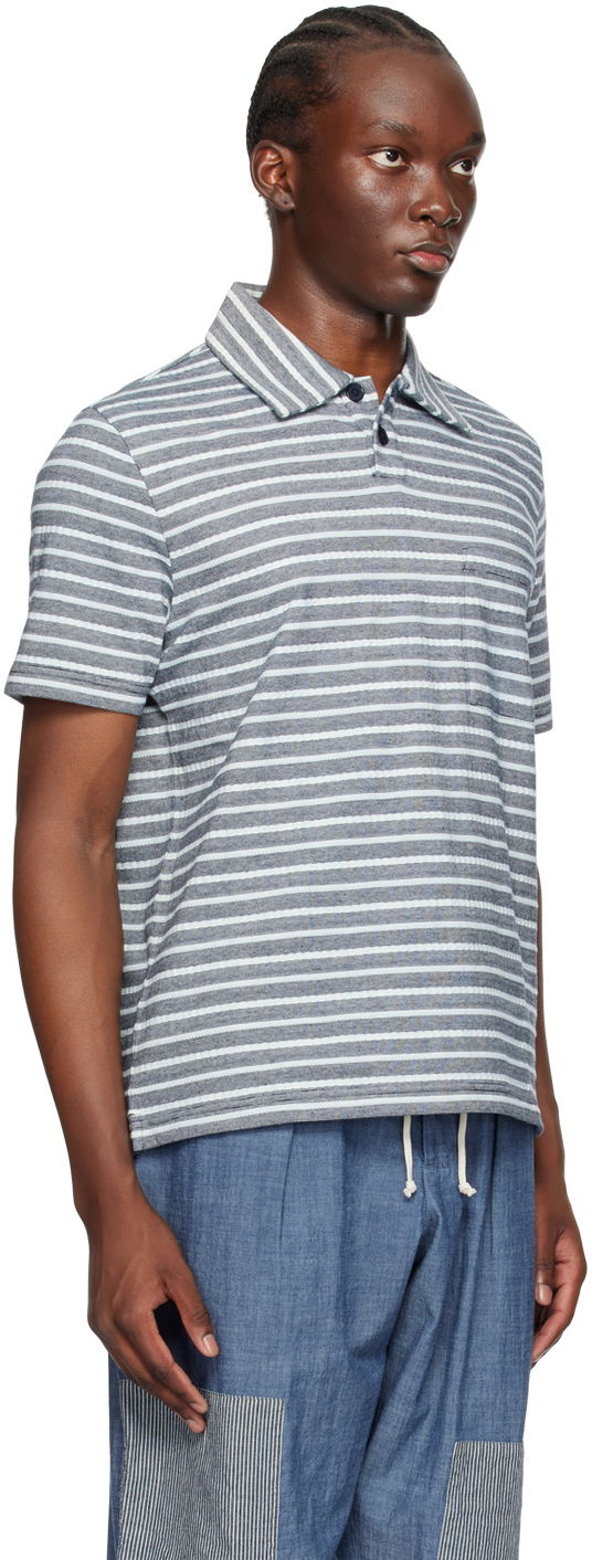 Polo skjorte Universal Works Universal Works Newlyn Striped Polo Blå | P3088, 1