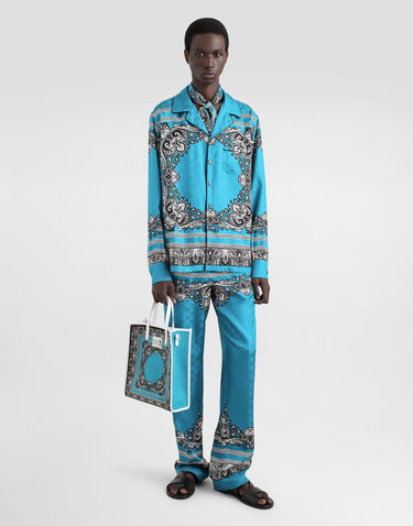 Skjorte Dolce & Gabbana Dolce & Gabbana Men's Silk Shirt with Bandana Print Turkis | G5IF1TGI927HT5IK, 1