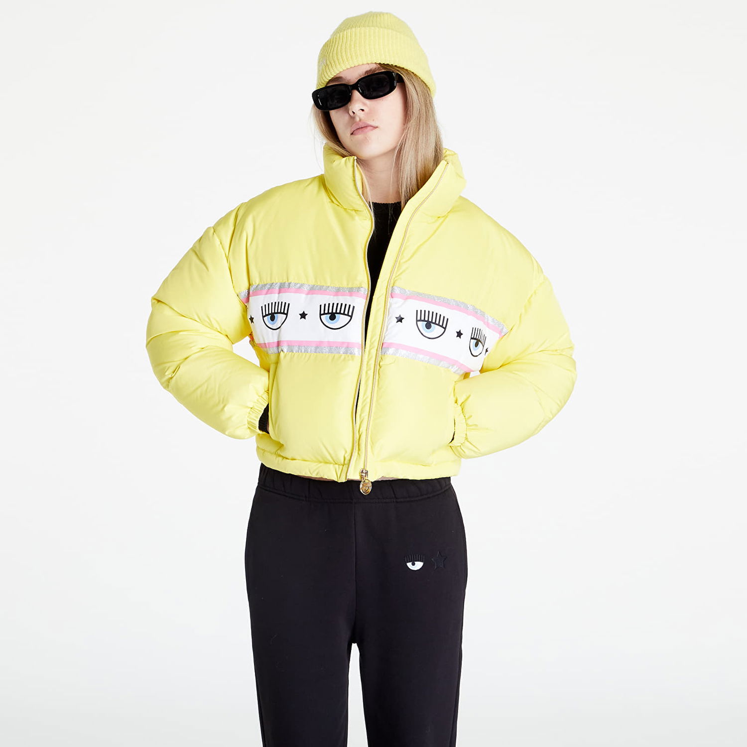 Puffer jakke Chiara Ferragni Logo Print Puffer Jacket Gul | 73CBUD03CQS17604, 0