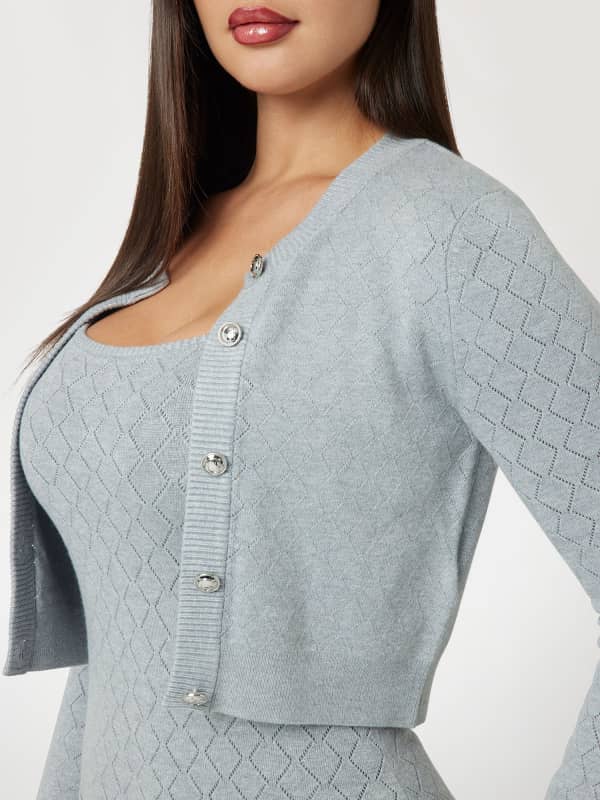 Sweater GUESS Open-Knit Cropped Cardigan Blå | W5RR23Z2YJ2