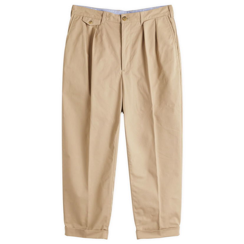 Bukser BEAMS Beams Plus 2 Pleat Chino Trousers, Size X-Large Beige | 3823-0097-874-24