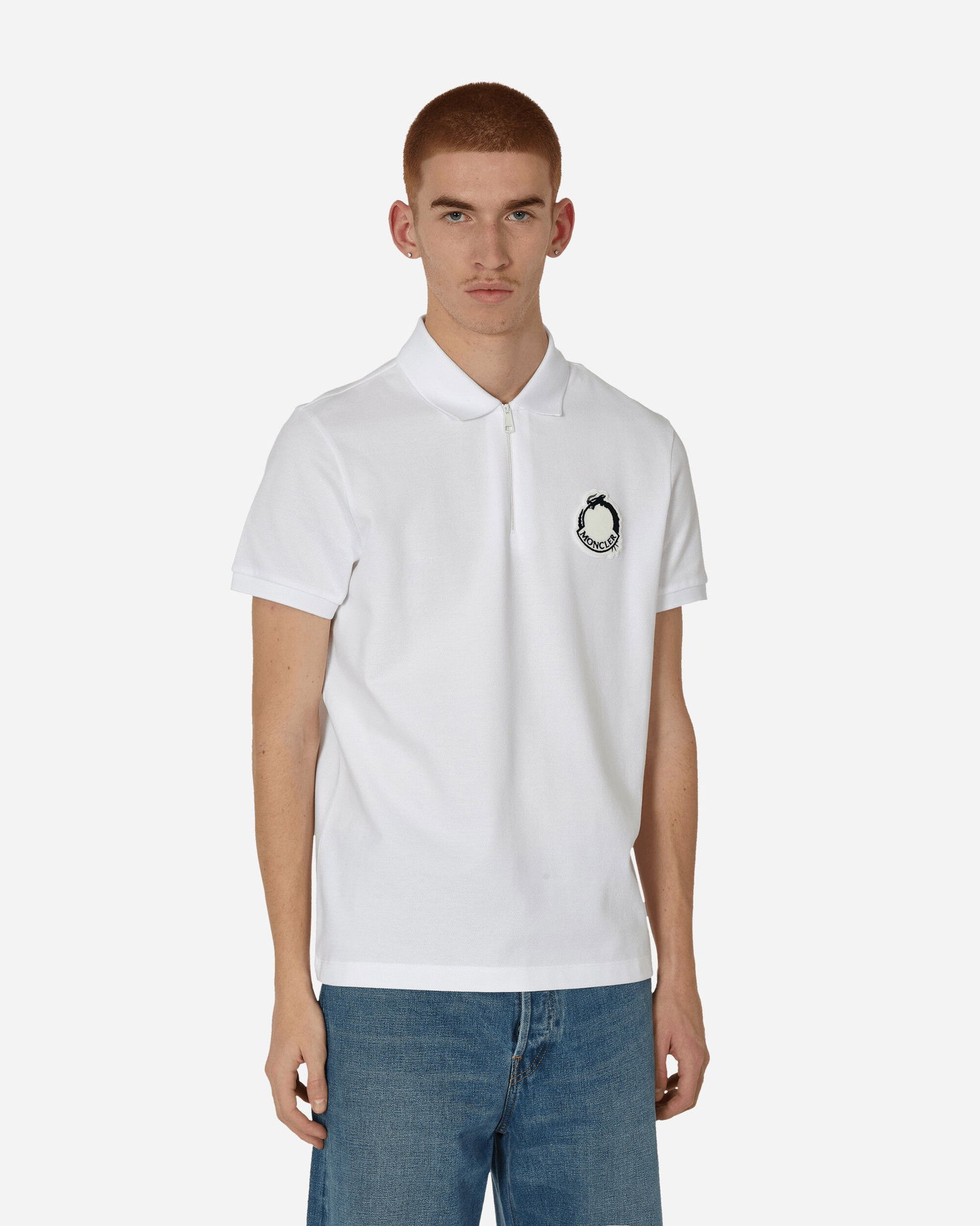 Polo skjorte Moncler Year of The Dragon Logo Patch Polo Shirt Hvid | 8A0001089A16 00A, 1