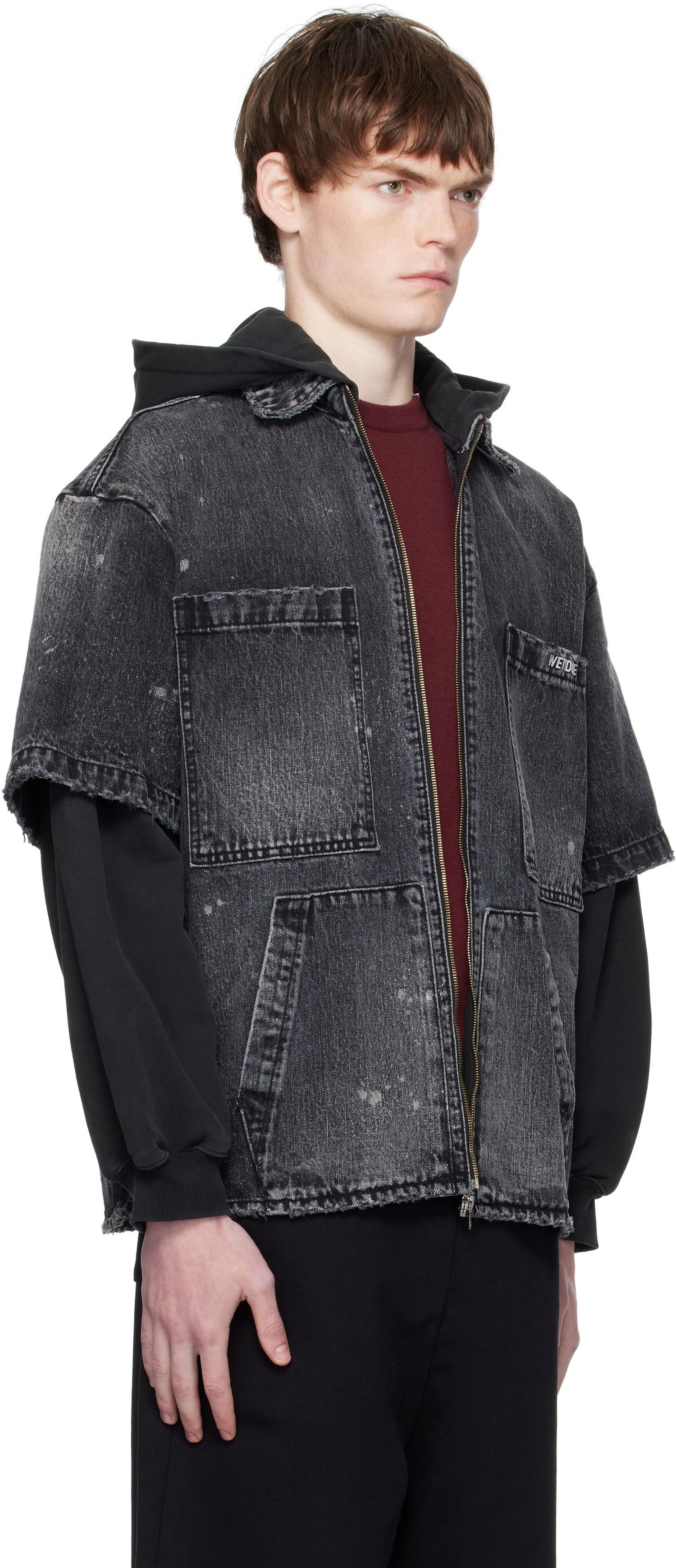 Jakke We11done We11done Faded Layered Hoodie Denim Jacket Sort | WD-DJ2-25-315-M-BK, 1