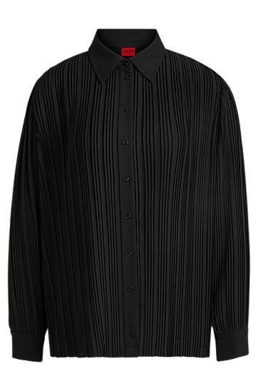 Skjorte BOSS Plissé Crepe Regular-Fit Blouse Sort | 50524203