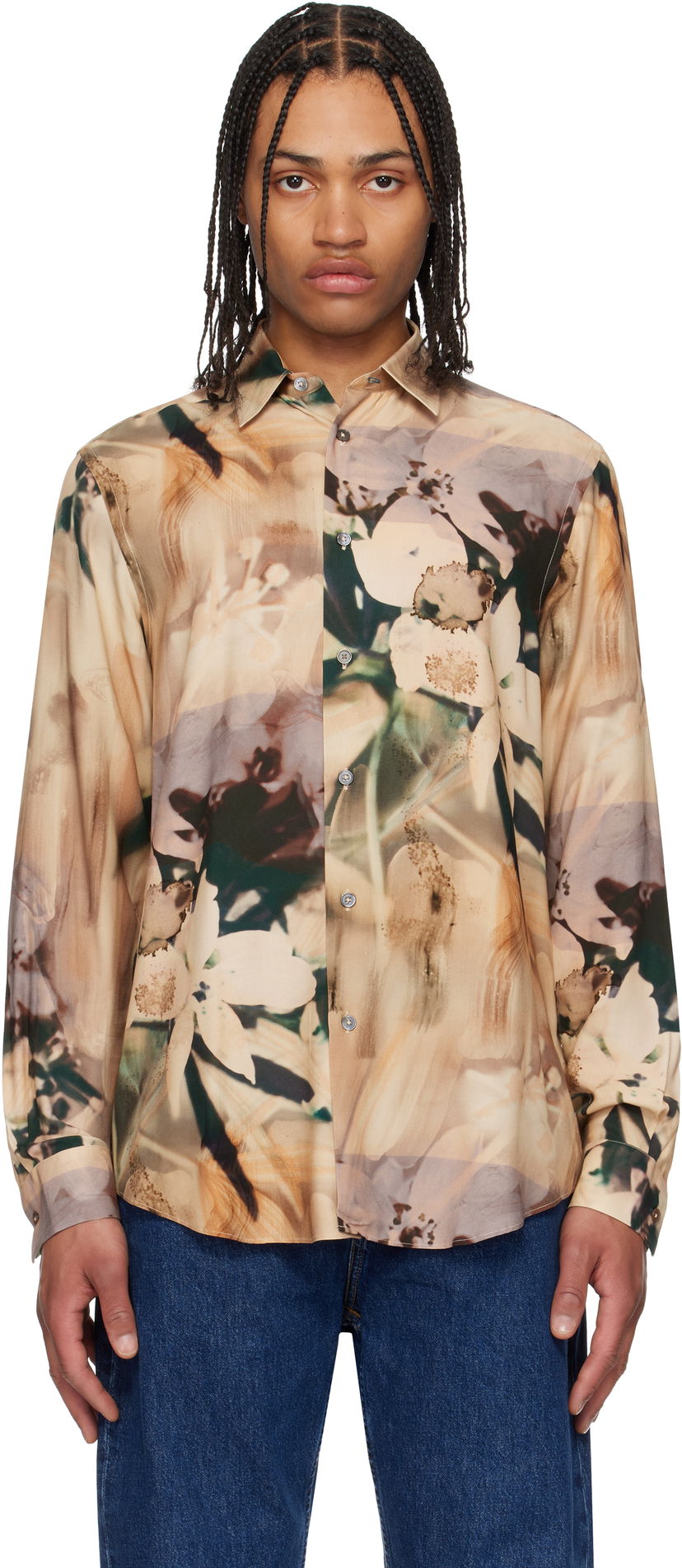 Skjorte Paul Smith Paul Smith Viscose Painted Photograph Print Shirt Beige | M1R-901U-P02653