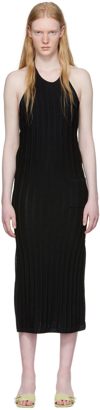 Kjole GANNI Sleeveless Open Back Rayon Midi Dress Sort | K1754