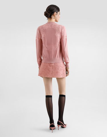 Sweater Dolce & Gabbana Dolce & Gabbana Wool Cardigan with Lace Inlay Lyserød | FXV05TJDVB0F0473, 2