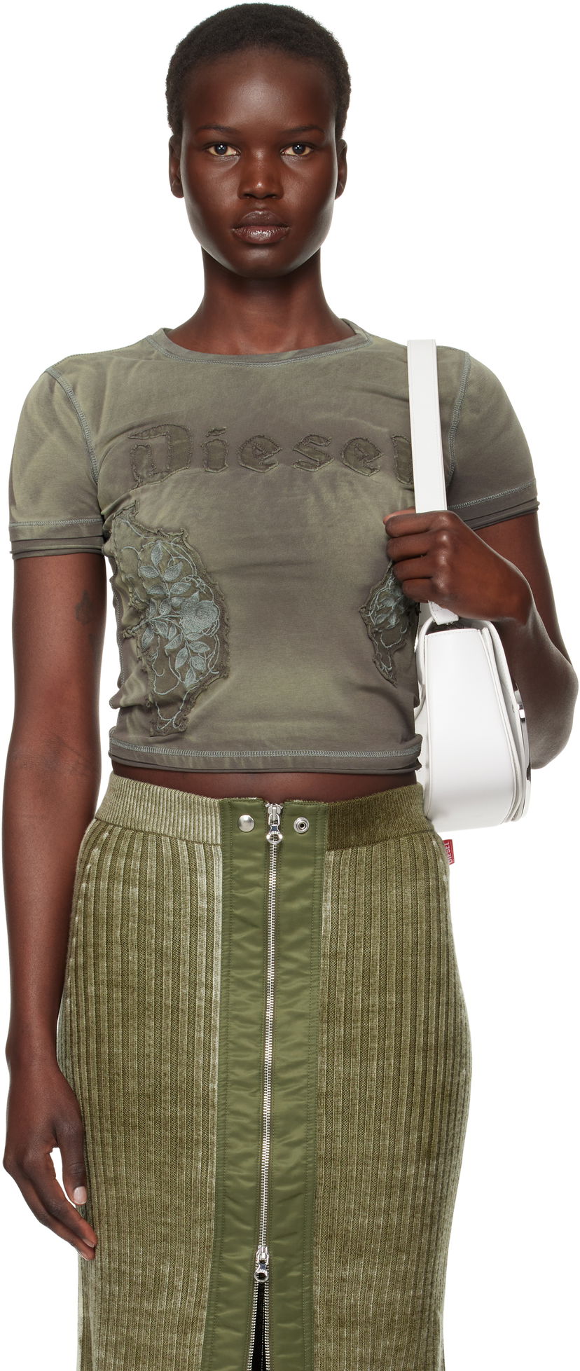 Håndtaske Diesel Appliquéd Distressed T-Shirt Grøn | A14183 0HMAG