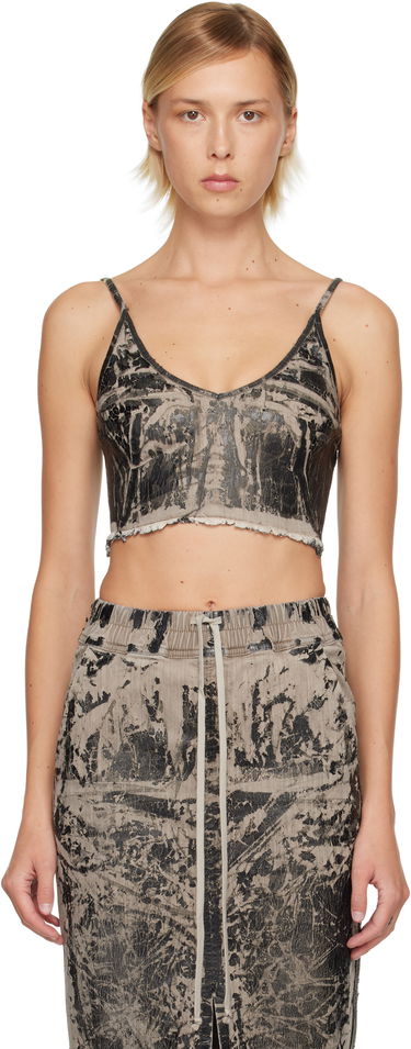 Crop top Rick Owens Rick Owens DRKSHDW Concordians Marbled Coated Denim Frayed Hem Crop Top Flerfarvet | DS02E7132 SDWF, 0