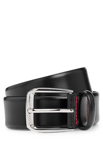 Bælter BOSS Italian-leather belt with branded buckle Sort | 50522498
