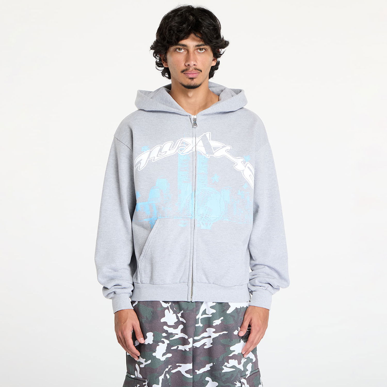 Sweatshirt Awake NY Skyline Zip Up Hoodie Heather Grey M Grå | AWK-SU24-HD121-GRY, 0