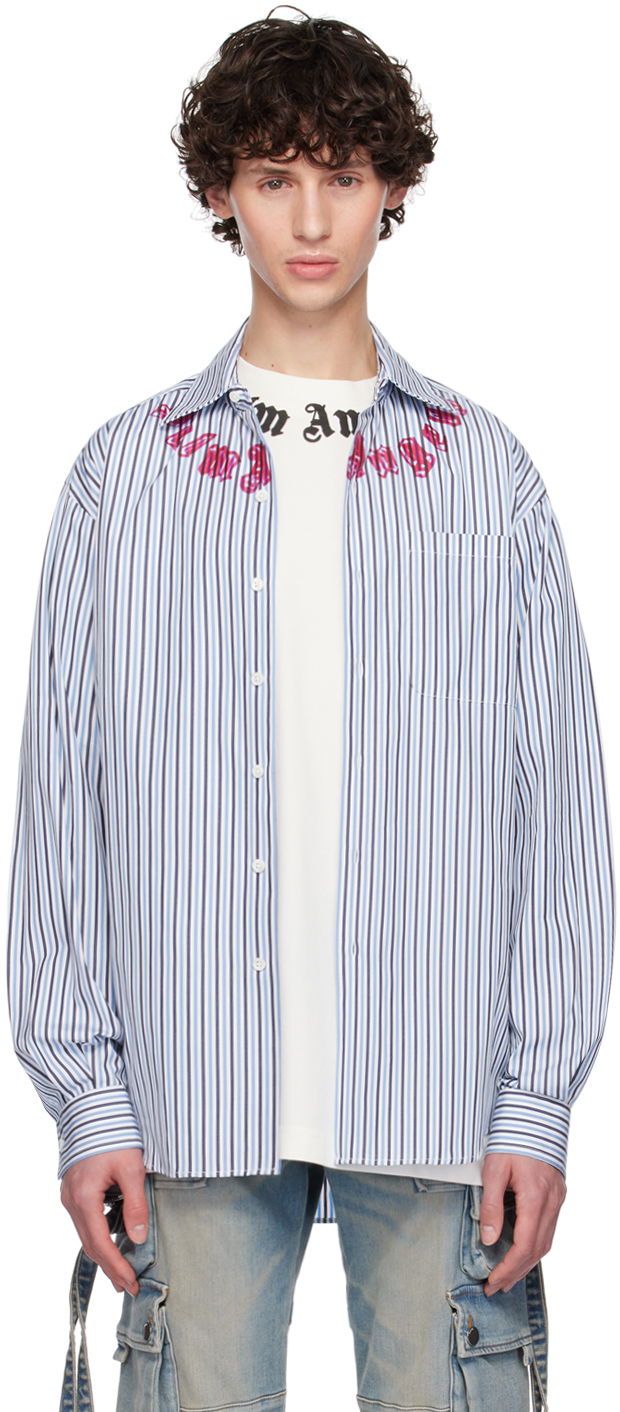 Skjorte Palm Angels Blue Striped Shirt Blå | PMGE024F24FAB0014532