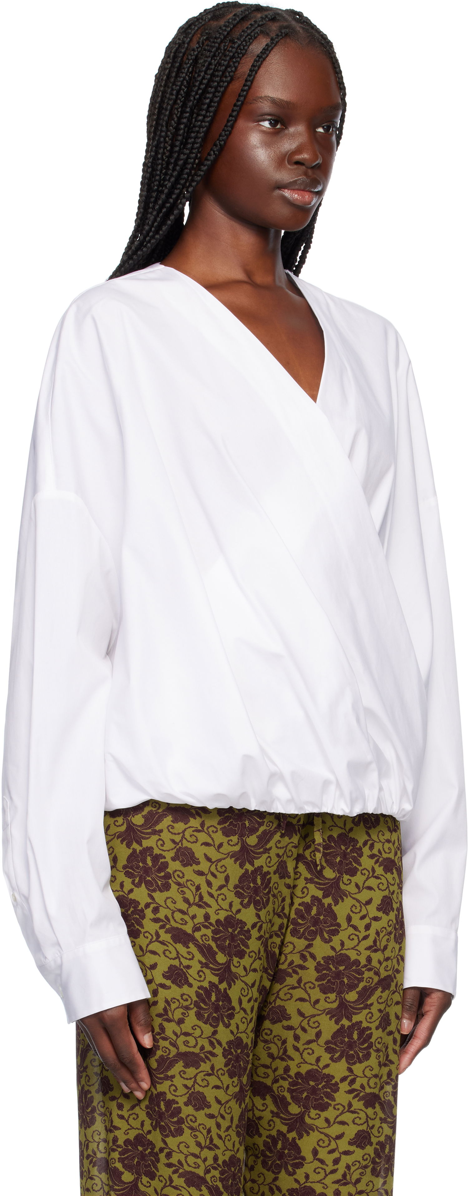 Skjorte Dries Van Noten Dries Van Noten Twisted V-Neck Blouse Hvid | 251-010715-1466, 1