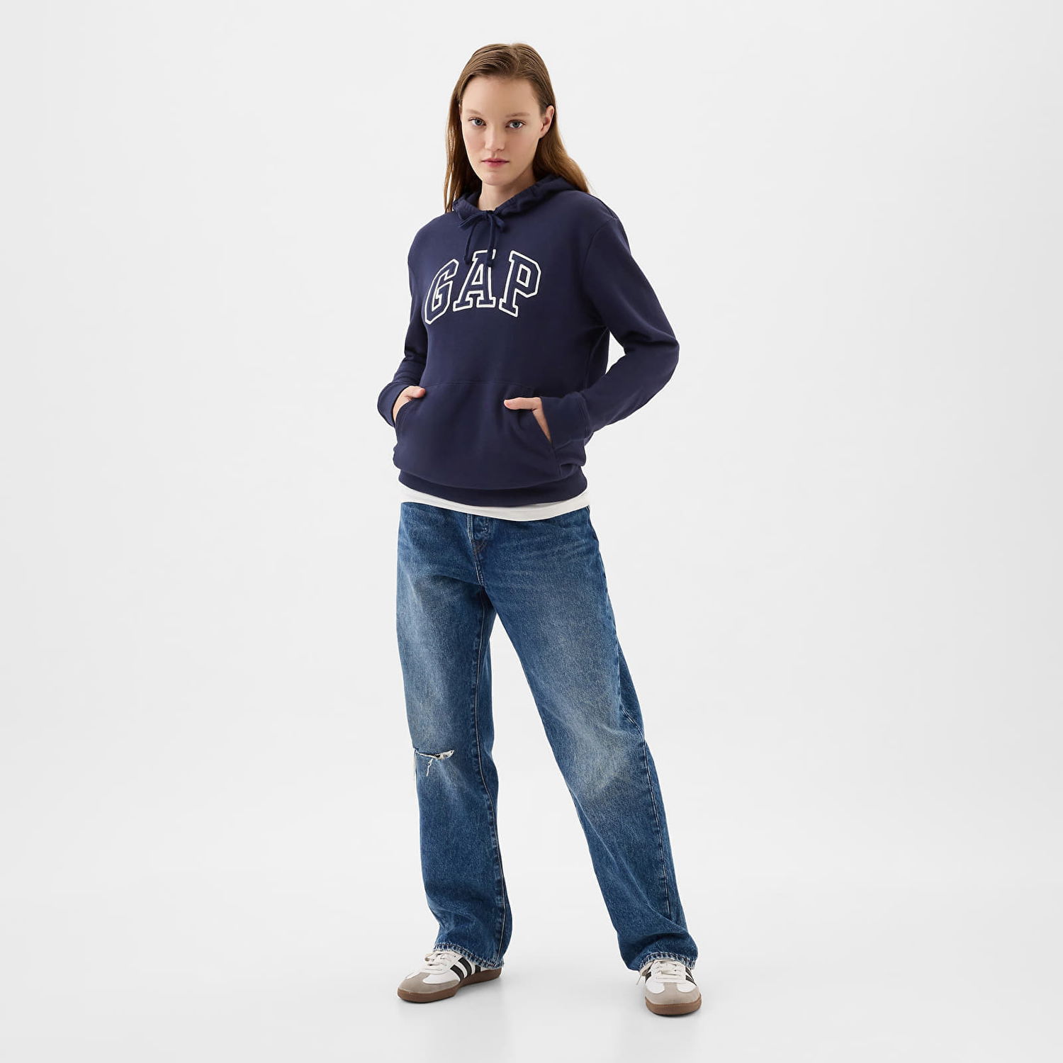 Sweatshirt GAP Pullover Logo Hoodie Navy Uniform Mørkeblå | 870537-05, 1
