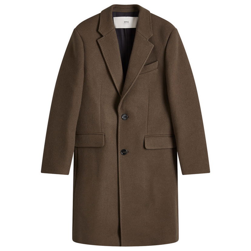 Frakker AMI Two Button Herringbone Wool Overcoat Brun | HCO010-WV0049-221