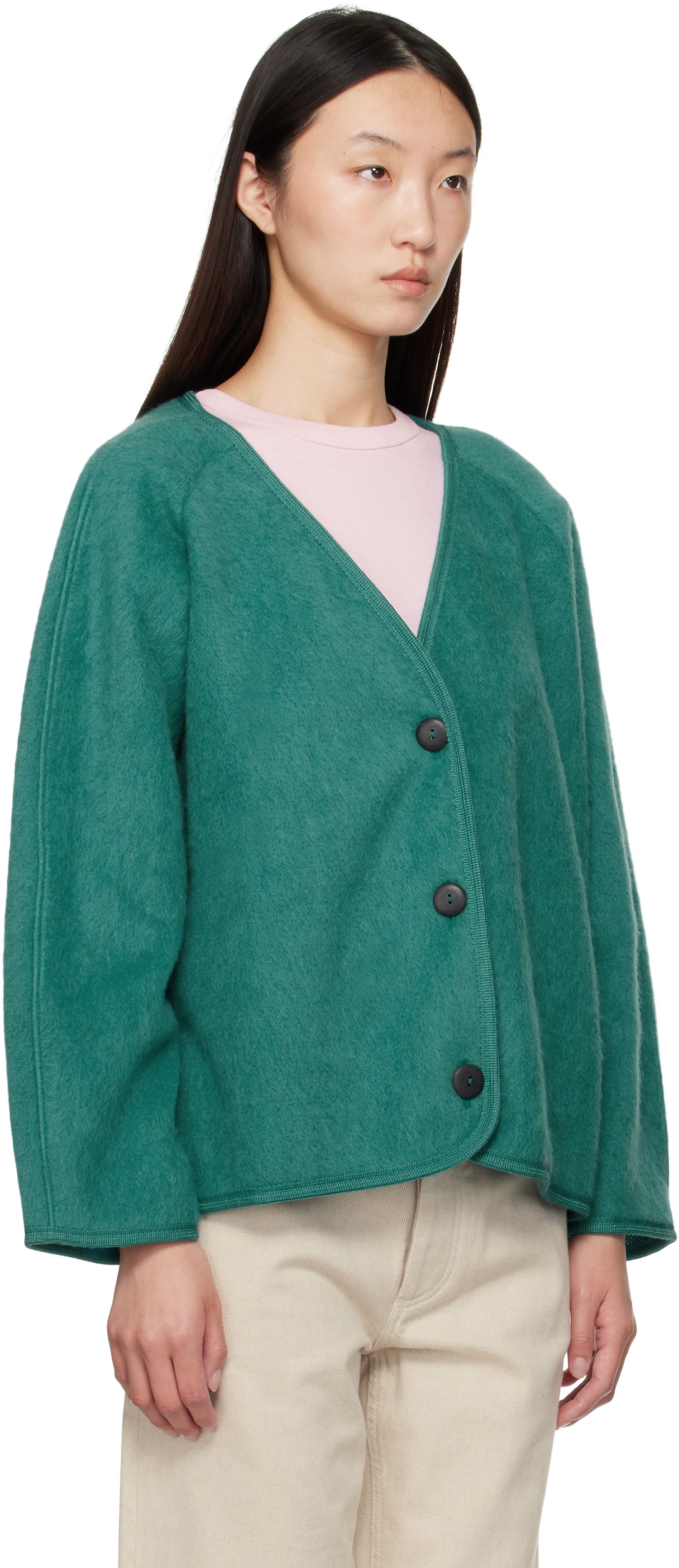 Jakke Baserange Fortu V-Neck Button-Up Cardigan Jacket Grøn | OUFJ-BW-AU25, 1