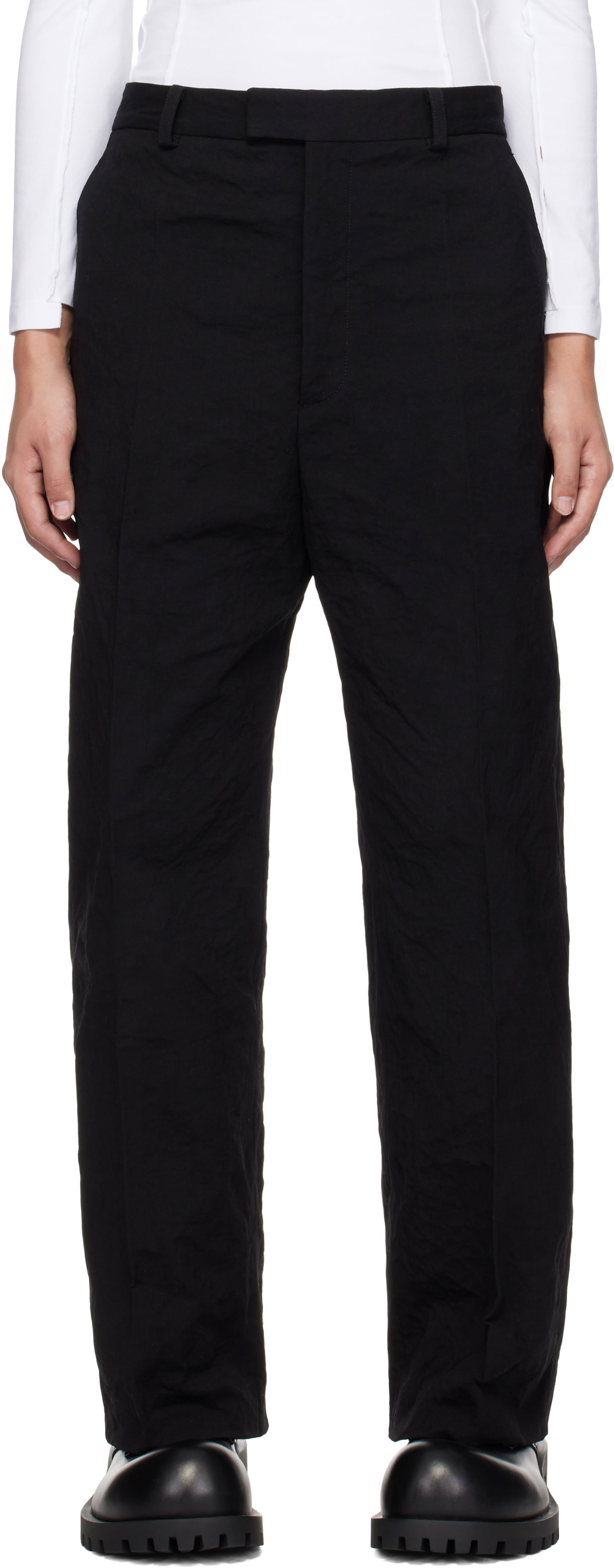 Bukser VETEMENTS Vetements Metalized Wrinkled Tailored Trousers Sort | UA66PA110B, 0