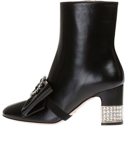 Sneakers og sko Gucci Removable Bow Leather Ankle Boots Sort | 481171-BKO00-1000, 0