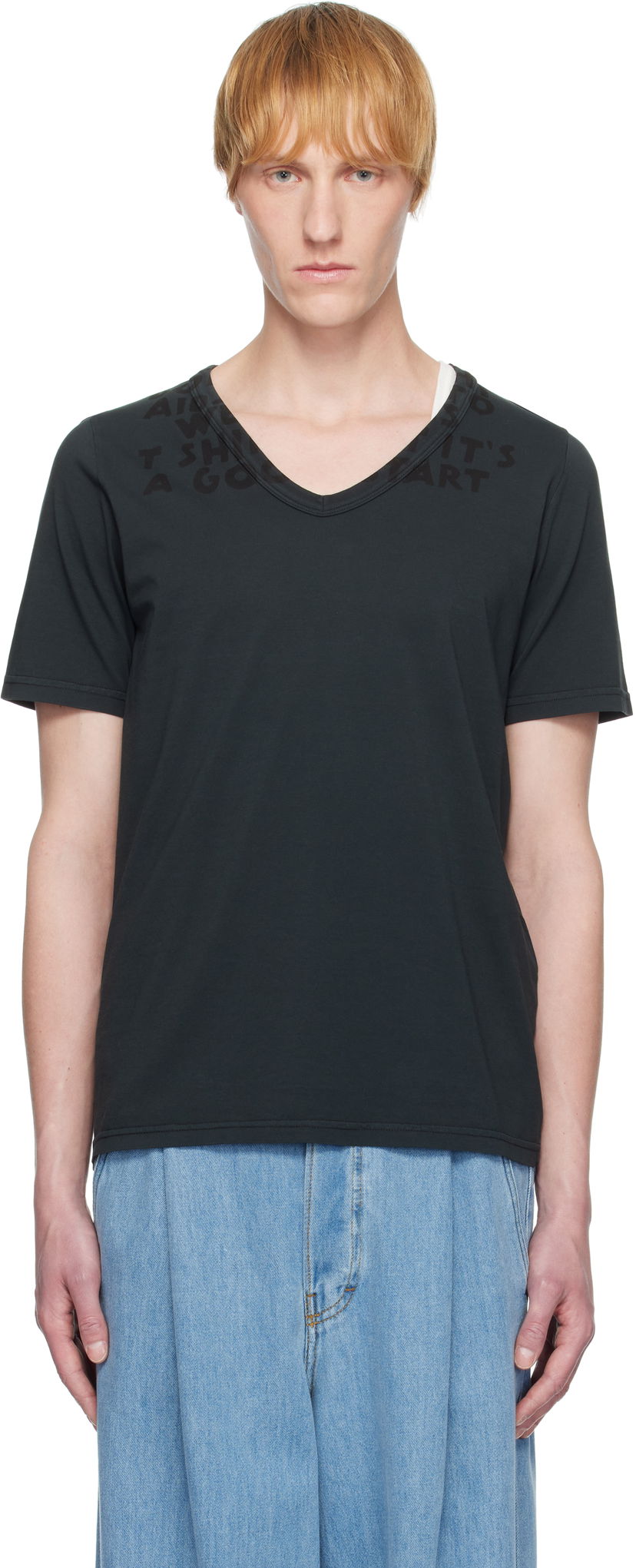 T-shirt Maison Margiela MM6 Maison Margiela V-Neck Jersey T-Shirt Sort | SH2GC0022 M20115