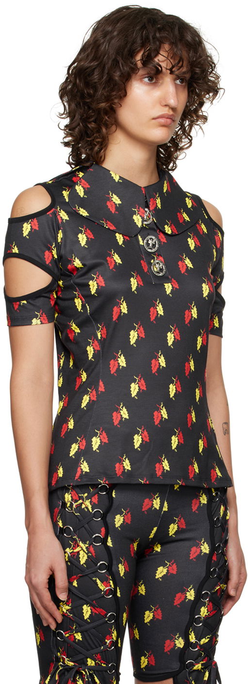 Polo skjorte Chopova Lowena Leaf Print Cut-Out Polo Sort | 2162, 1
