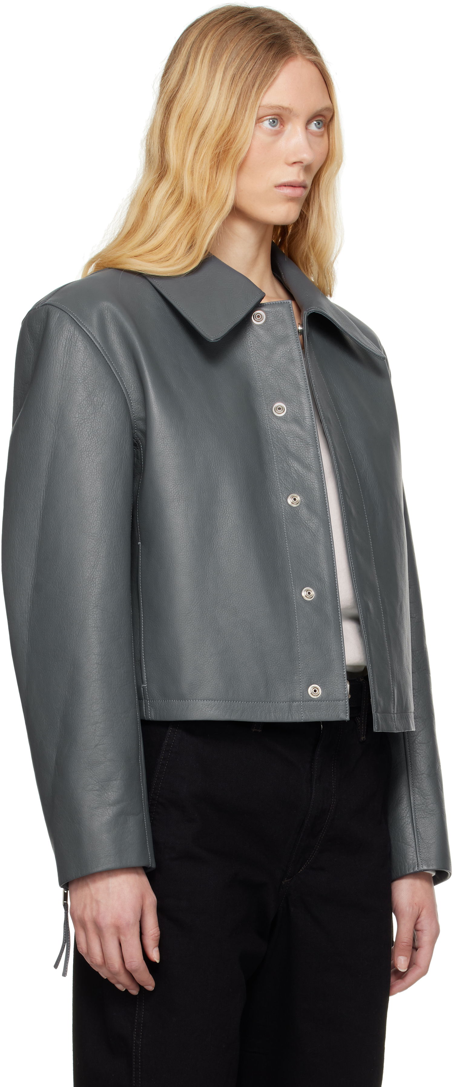 Jakke LEMAIRE Lemaire Boxy Cropped Leather Jacket Grå | OW1133 LL0099, 1
