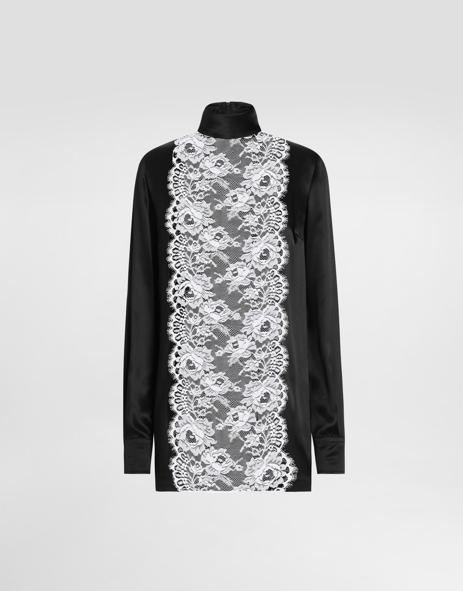 Skjorte Dolce & Gabbana Dolce & Gabbana Satin Top with Lace Panel Sort | F7AK0TFU1AUN0000, 0