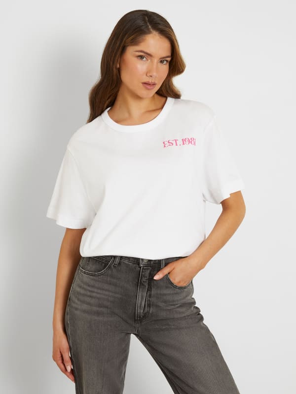 T-shirt GUESS Back Print Hvid | W4GI19JA914, 0