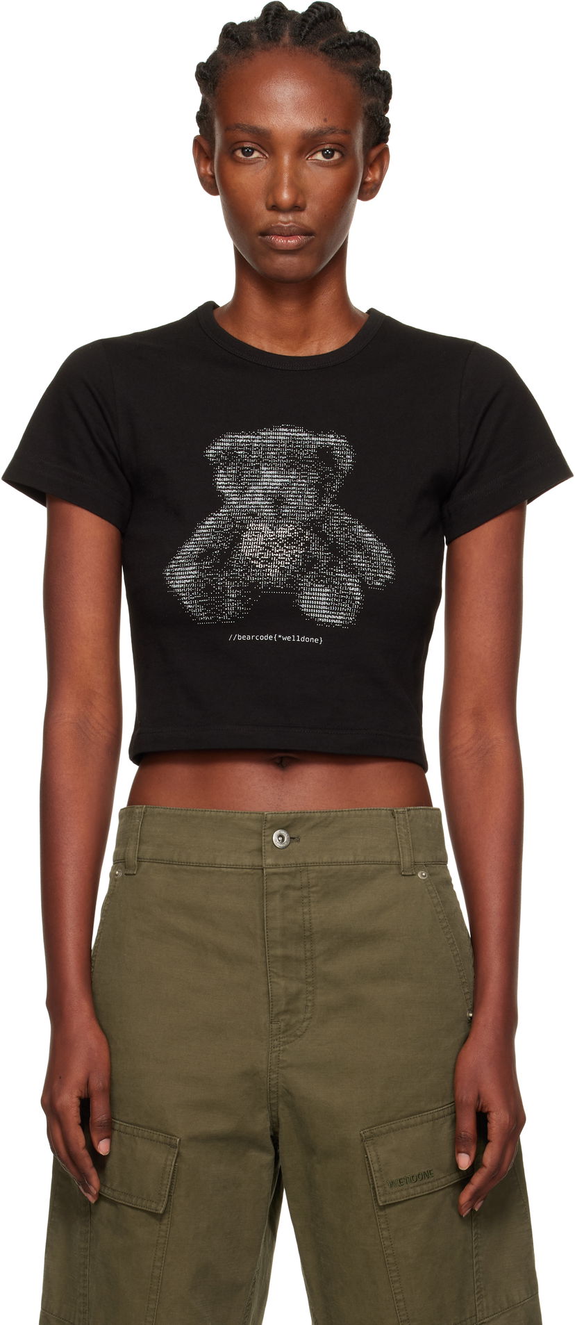 T-shirt We11done We11done Code Teddy Cropped T-Shirt Sort | WD-TT2-25-770-W-BK