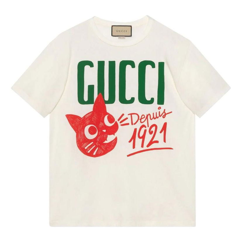 T-shirt Gucci Cotton Jersey T-Shirt With Print Hvid | 717422-XJFHR-9095