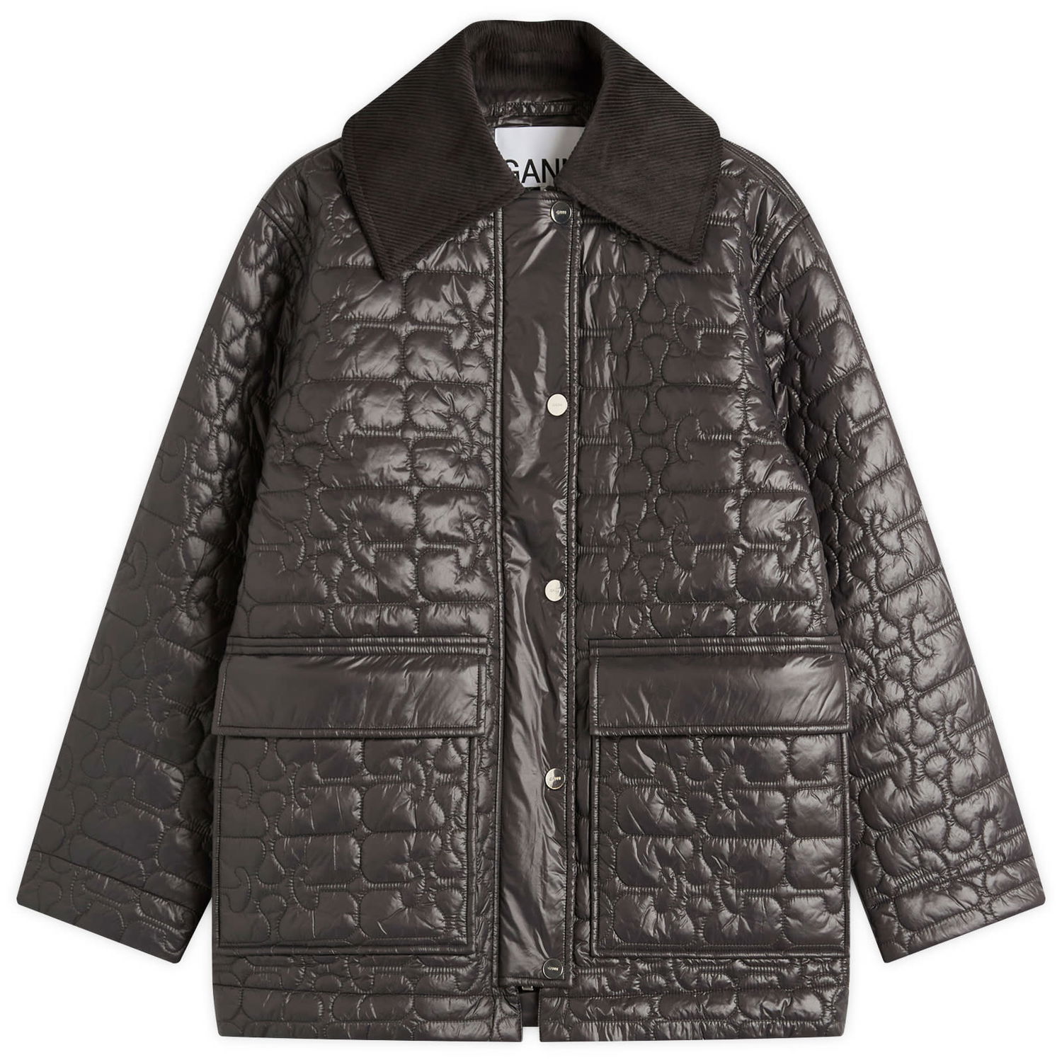 Jakke GANNI GANNI Shiny Quilt Midi Jacket Sort | W0343-252, 1