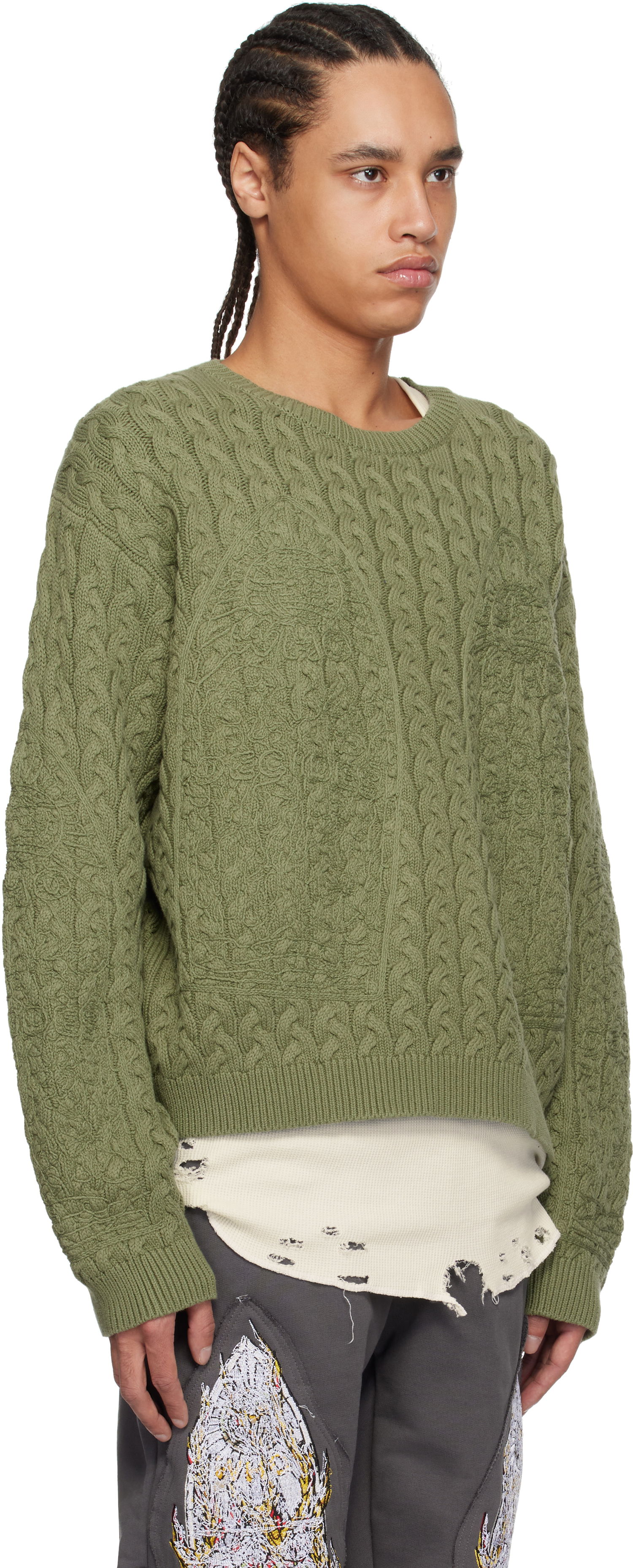 Sweater Who Decides War Who Decides War Cable Knit Sweater Grøn | 1110300011SS25, 1