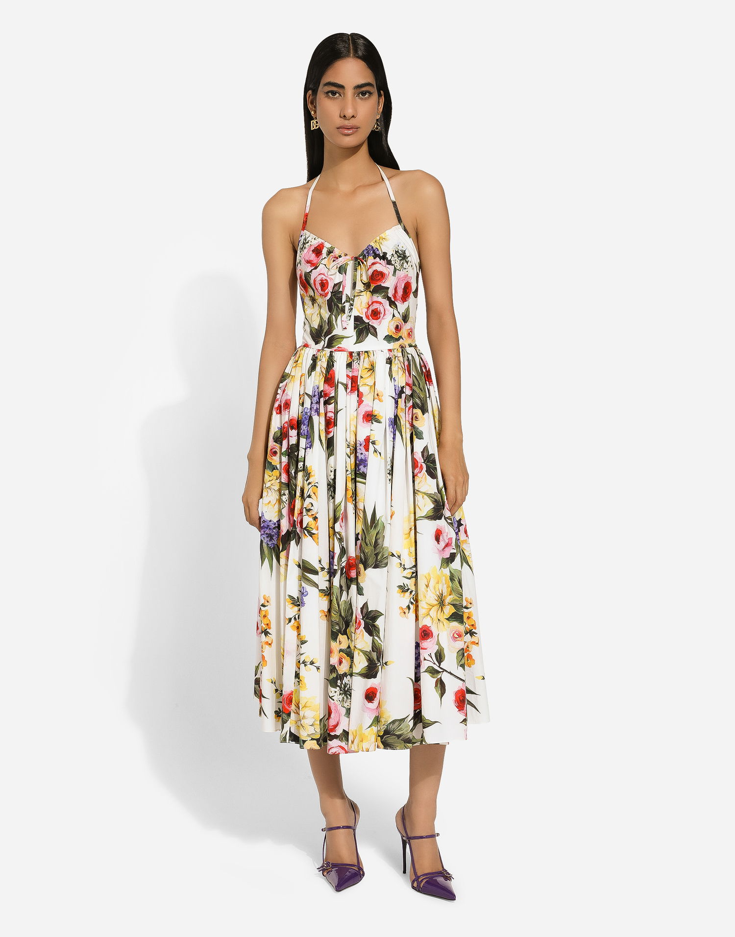 Kjole Dolce & Gabbana Dolce & Gabbana Garden Print Cotton Midi Dress Hvid | F6HABTHS5Q1HA4YB, 1