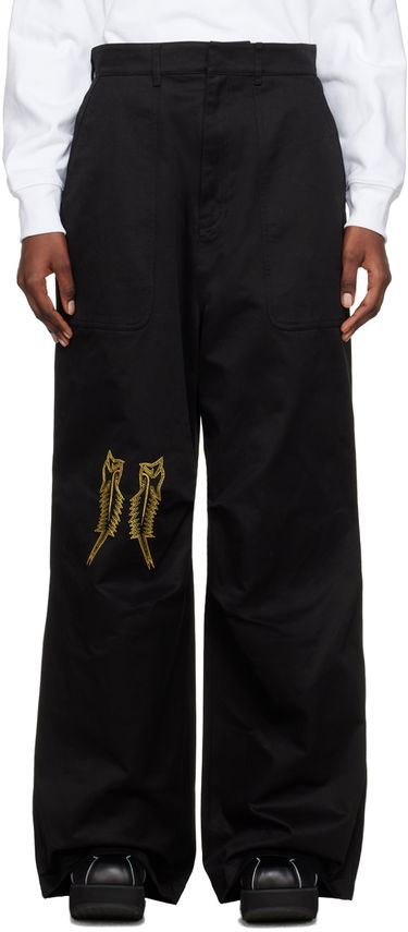 Cargo bukser We11done We11done Embroidered Wide Leg Trousers Sort | WD-PT1-23-252-M-BK, 0