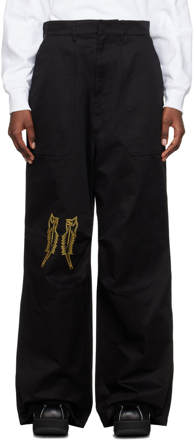 Cargo bukser We11done We11done Embroidered Wide Leg Trousers Sort | WD-PT1-23-252-M-BK
