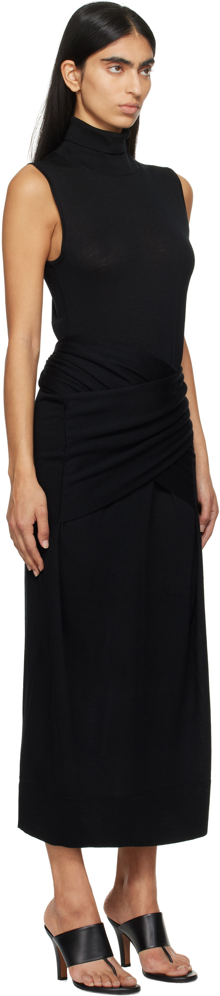 Kjole TOTEME TOTEME Draped Knit Midi Dress Sort | 244-WRD0150-YA0087, 1