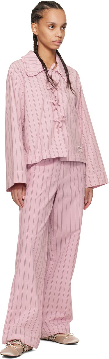 Skjorte GANNI GANNI Stripe Cotton Pyjama Shirt Lyserød | W0326, 3