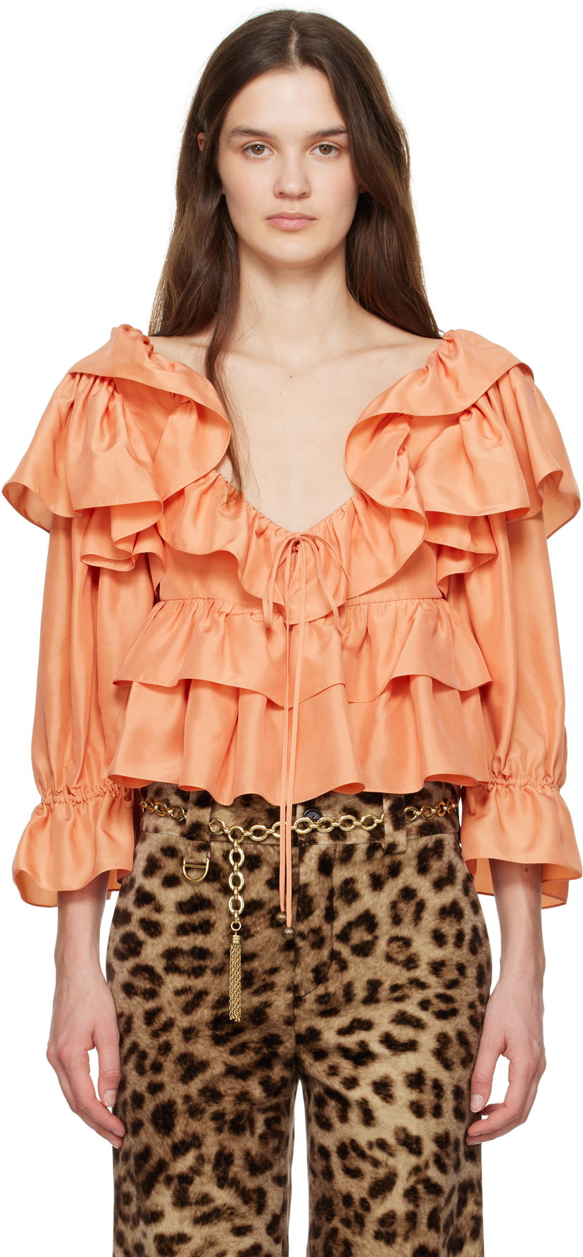 Skjorte CHLOÉ Chloé Cropped Ruffle Blouse Orange | CH25SHT16314