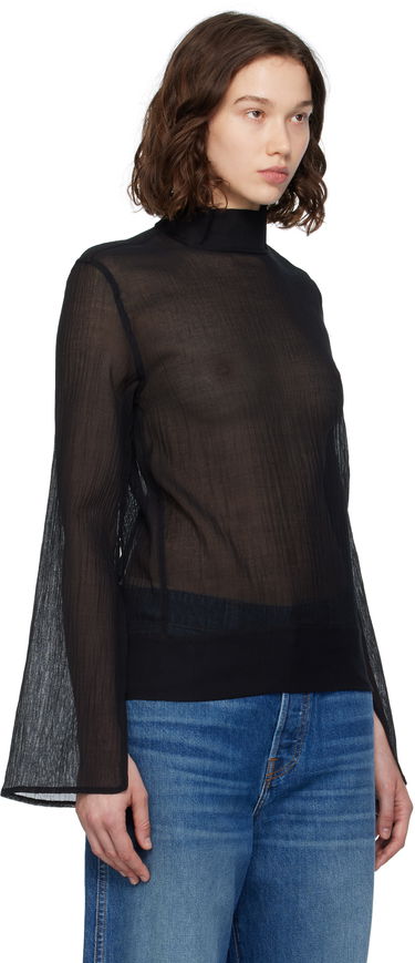 Skjorte TOTEME TOTEME Slit Sleeve Mock Neck Blouse Sort | 253-WRT0546-FB0462, 1