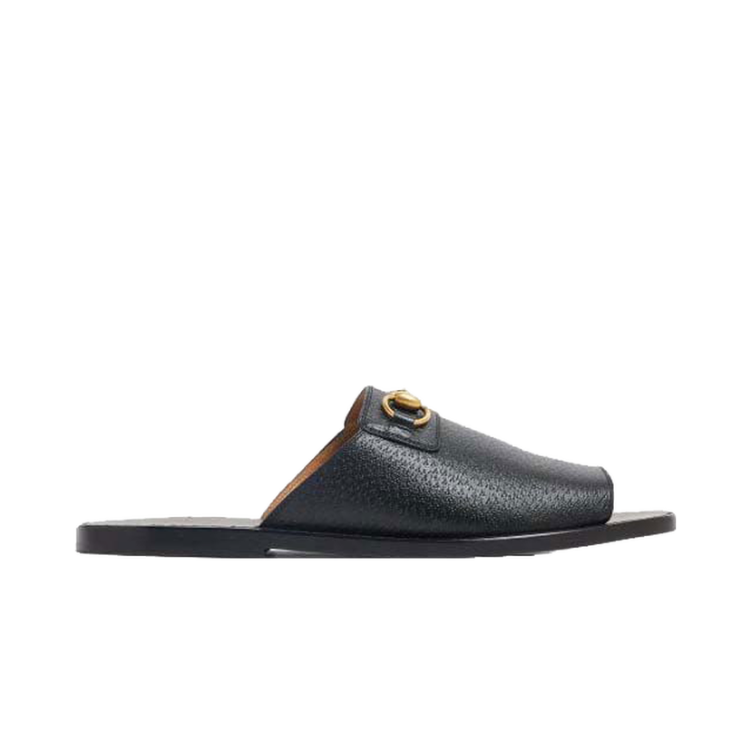Sneakers og sko Gucci Horsebit Leather Flat Slides Black Sort | 723624 18A00 1000